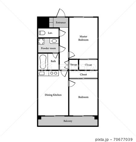 2dkタイプの部屋の間取り図 サンプル のイラスト素材