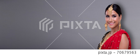 Indian beautiful bridal woman wear Traditional wedding dress costume Indian beautiful bridal woman wear Traditional wedding dress costume 70679563