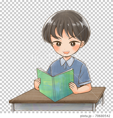 本を夢中になって読む小学生のイラスト素材