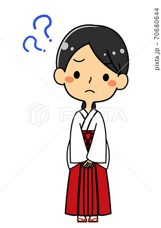 巫女さん　疑問　？　全身　イラスト 70680644