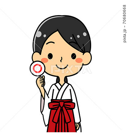 巫女さん マル 正解 上半身 イラストのイラスト素材