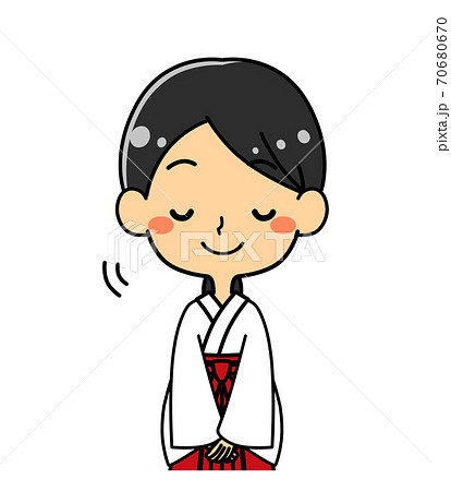 巫女さん お辞儀 上半身 イラストのイラスト素材