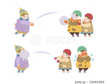 Children In A Snowball Fight 2 Frame Set Stock Illustration