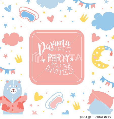 Pajama Party banner Template, Childish Slumber Pyjama Overnight Sleepover Invitation Card Design Cartoon Vector Illustration Pajama Party banner Template, Childish Slumber Pyjama Overnight Sleepover Invitation Card Design Cartoon Vector Illustration 70683045