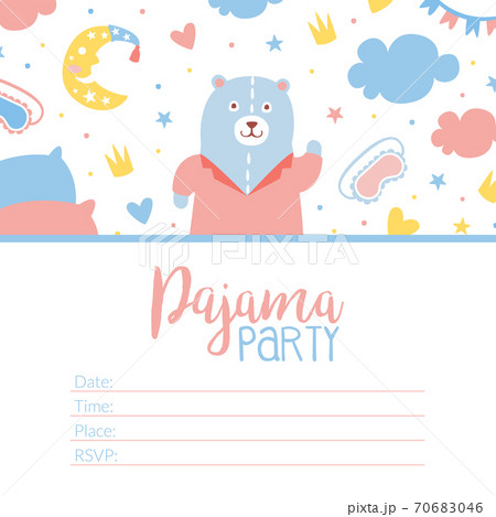 Pajama Party Invitation Card Template, Childish Slumber Pyjama Overnight Sleepover Card Cartoon Vector Illustration Pajama Party Invitation Card Template, Childish Slumber Pyjama Overnight Sleepover Card Cartoon Vector Illustration 70683046