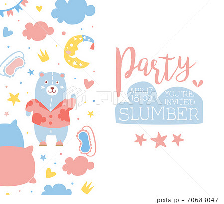 Slumber Party Banner Template, Childish Holiday Party Invitation Card Design Cartoon Vector Illustration 70683047
