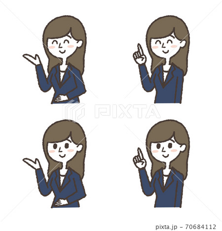 案内するスーツの女性のイラストセット 笑顔 のイラスト素材