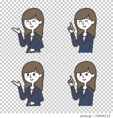 案内するスーツの女性のイラストセット 笑顔 のイラスト素材