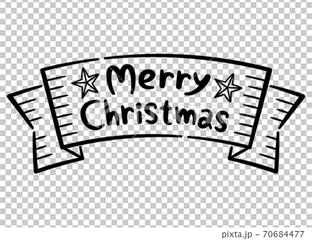 手描き風リボンデザインのメリークリスマスのロゴマーク モノクロ 手描き風リボンデザインのメリークリスマスのロゴマーク モノクロ 70684477