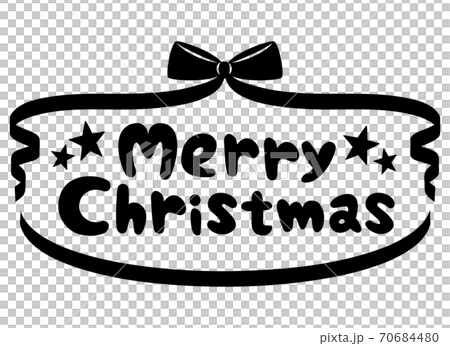 かわいいメリークリスマスのロゴ文字　モノクロ 70684480