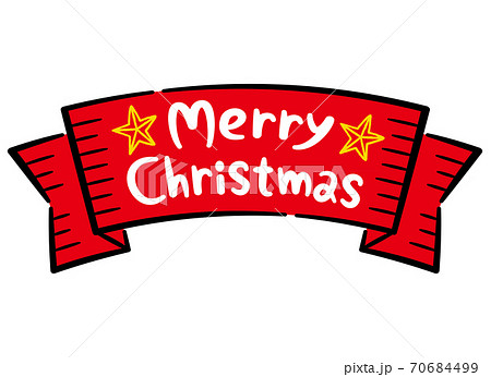 手描き風リボンデザインのメリークリスマスのロゴマークのイラスト素材