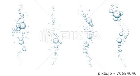 Blue fizzy bubbles. Sparkles underwater stream in water, sea, aquarium. Fizzy pop and effervescent drink. Abstract fresh soda bubbles. Vector illustration. 70684646