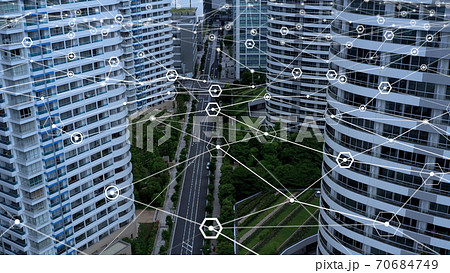 スマートシティー 大都市とネットワークイメージ 5G IoT スマートシティー 大都市とネットワークイメージ 5G IoT 70684749