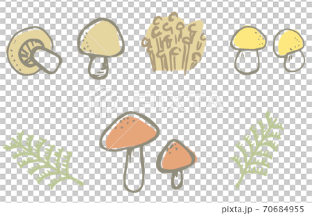 優しい色のキノコのイラストセット 70684955