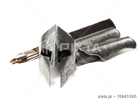 Medieval armour and arrows isolated on white. Medieval armour and arrows isolated on white. 70685360