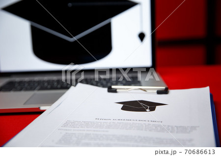College acceptance letter or student loan paper. Applicant filling form or planning studies. College acceptance letter or student loan paper. Applicant filling form or planning studies. 70686613