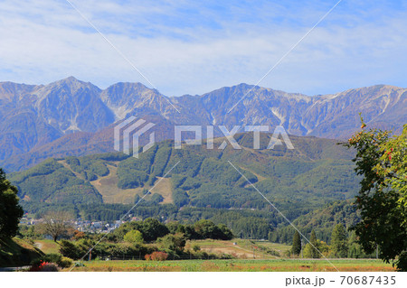 白馬村 野平から望む秋の白馬三山 白馬村 野平から望む秋の白馬三山 70687435