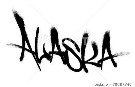 Sprayed Alaska font graffiti with overspray in black over white. Vector illustration. 70687740