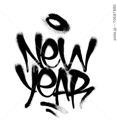 Sprayed new year tag graffiti with overspray in black over white. Vector illustration. Sprayed new year tag graffiti with overspray in black over white. Vector illustration. 70687880
