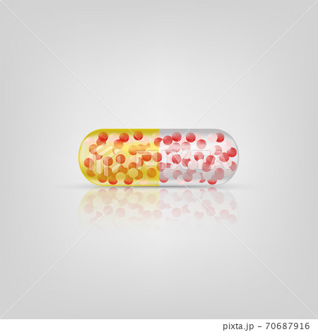 Capsule pills on white background. Vector illustration with shadow and reflect Capsule pills on white background. Vector illustration with shadow and reflect 70687916