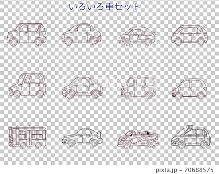 色いろ車セット 線画 色いろ車セット 線画 70688575