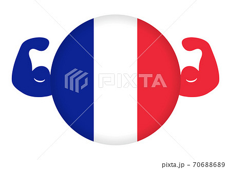 強いフランスのイメージイラスト 円形のフランス国旗と力こぶ のイラスト素材 7066