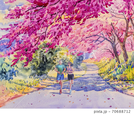 Man and woman jogging in the morning Man and woman jogging in the morning 70688712