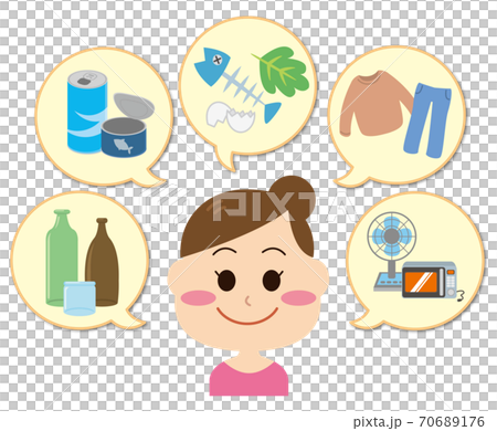 ゴミ捨て 分別 主婦のイラスト素材