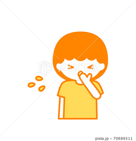 くしゃみをする男の子のシンプルなモノクロイラストのイラスト素材