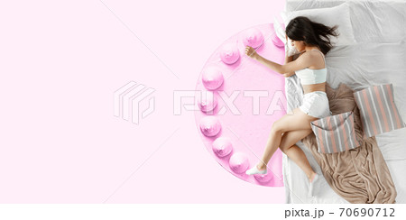 Portrait of a young girl sleeping and dreaming about cake Portrait of a young girl sleeping and dreaming about cake 70690712
