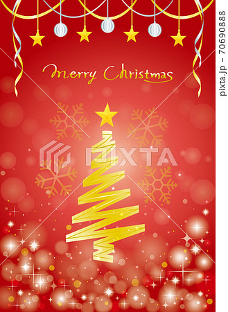 おしゃれなクリスマスツリーのクリスマスカード 赤のイラスト素材