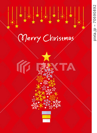 雪の結晶ツリーのおしゃれなクリスマスカード 赤のイラスト素材