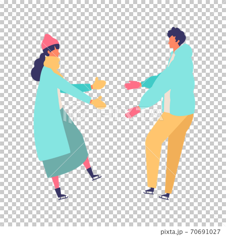 Illustration of a young winter couple skating 70691027