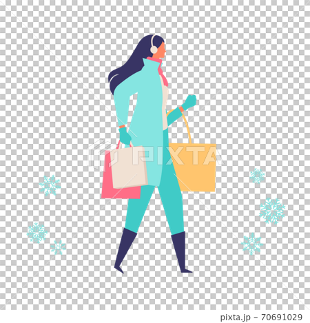 Illustration of a woman going shopping in winter 70691029