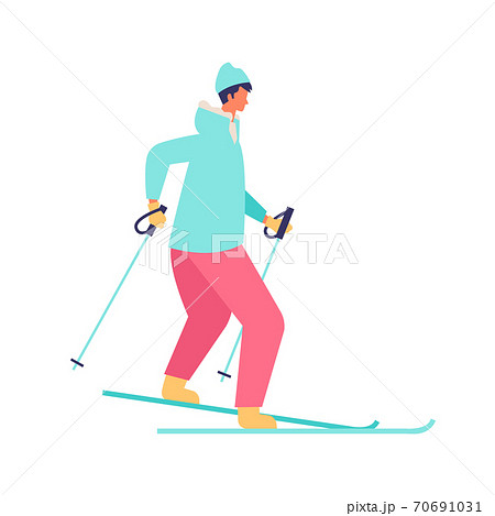 スキーをする冬の男性イラストのイラスト素材