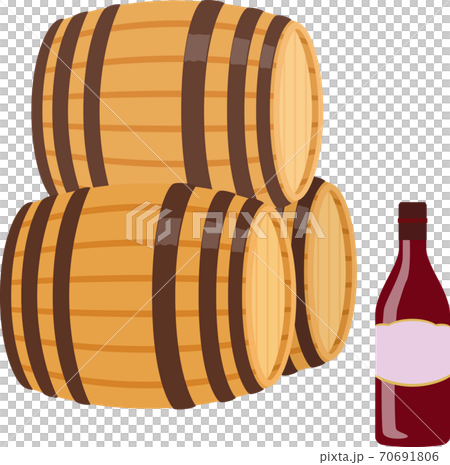 Clogged wooden barrels and bottled red wine 70691806