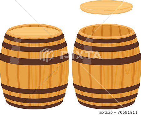 蓋を閉じた木樽と蓋を開けた木樽 70691811