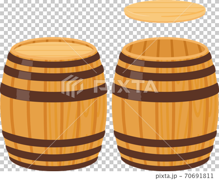 蓋を閉じた木樽と蓋を開けた木樽 70691811