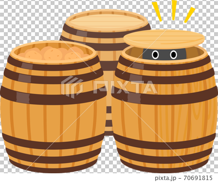 樽の中から外を覗き見る人物 70691815