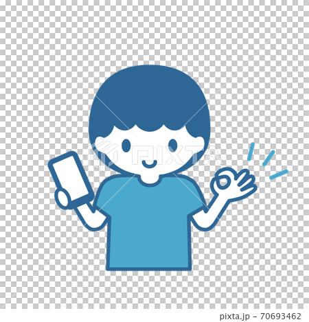 スマホを持ってokをしている少年のイラストのイラスト素材