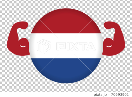 強いオランダのイメージイラスト 円形のオランダ国旗と力こぶ のイラスト素材