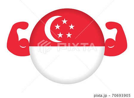 強いシンガポールのイメージイラスト 円形のシンガポール国旗と力こぶ のイラスト素材