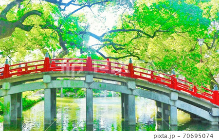 新緑の天満宮太鼓橋（太宰府市） 70695074