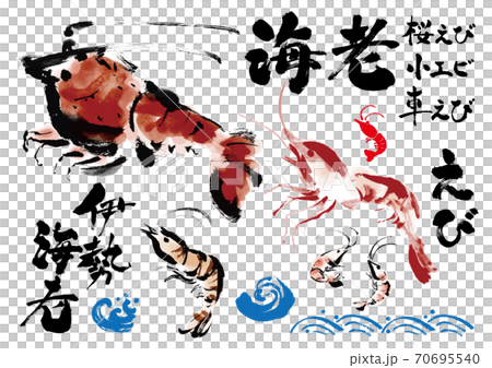 海老の和風手描きイラストの集合　エビ関連筆文字セット 70695540