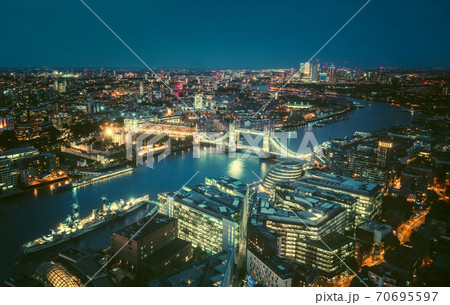 London aerial view with Tower Bridge, UK 70695597