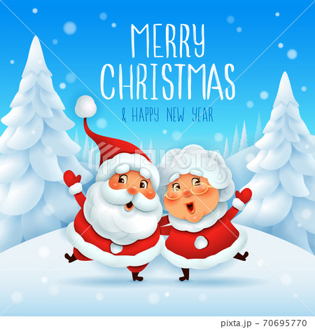 Merry Christmas! Santa Claus and his wife Mrs Claus arm over shoulder. 70695770