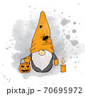 Halloween Gnome and Pumpkin in watercolor style. Vector illustration. 70695972