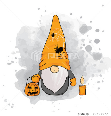 Halloween Gnome and Pumpkin in watercolor style. Vector illustration. 70695972