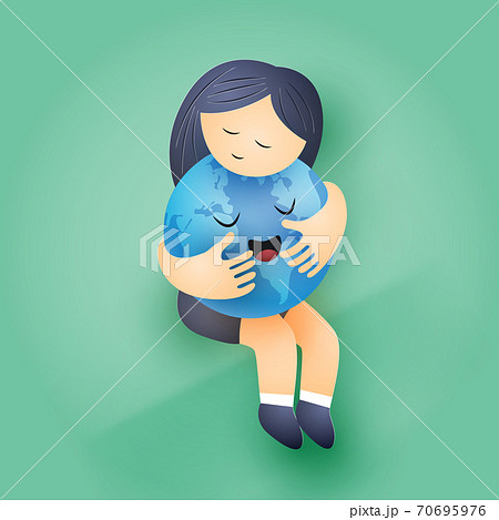 A Little girl hug her world - World environment day concept. 70695976