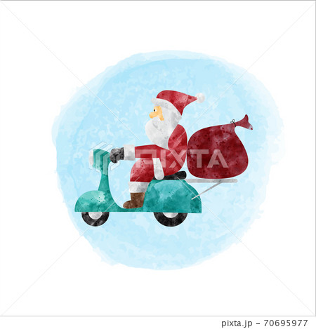 Santa Claus ride a scooter in watercolor style on white background. Vector illustration. 70695977
